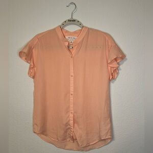 Cloth & Stone Peach 🍑 Flutter Sleeve Top with band collar (XS)
